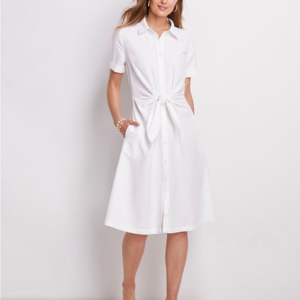 Vineyard Vines Westerly Women's Tie Front Cotton Linen Dress White Sz 10 N…
